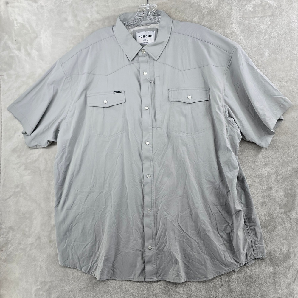 Poncho Shirt Mens XXL Gray Short Sleeve Western Pearl Snap Technical Fishing**